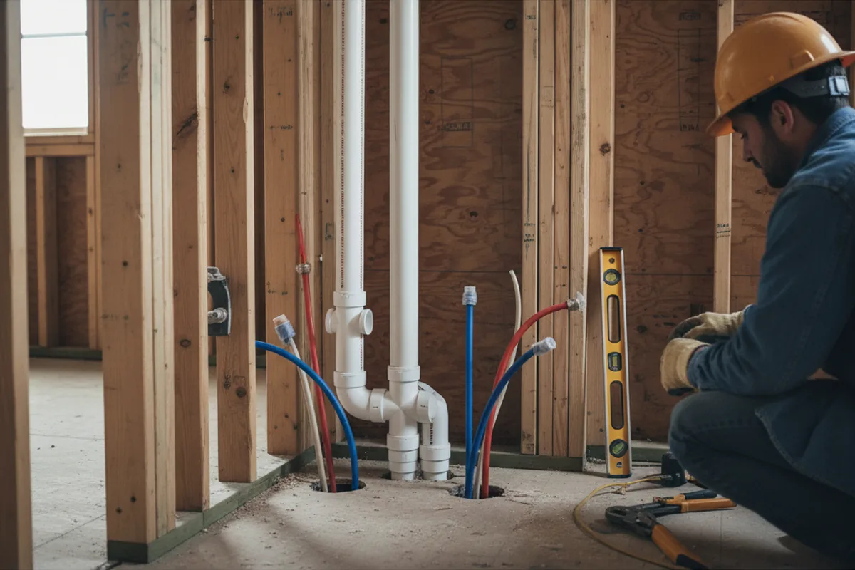 Drain and supply rough-in during Sump Pump Repair in Ravenna